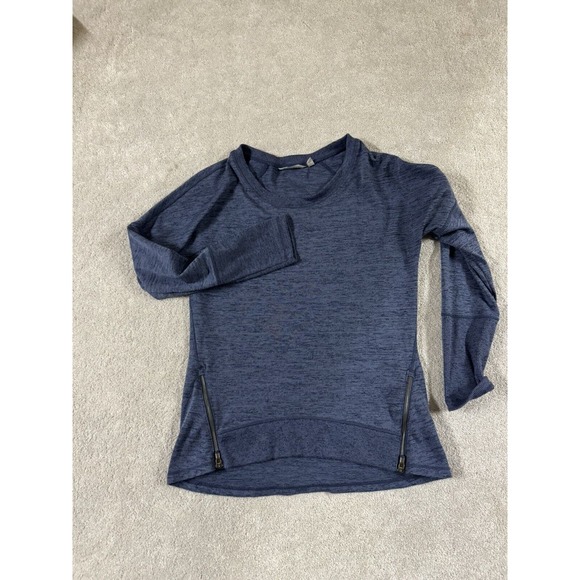 Athleta Womens Medium Blue Blissful Sharkbite Shale Heather Pullover Knit - Picture 4 of 8